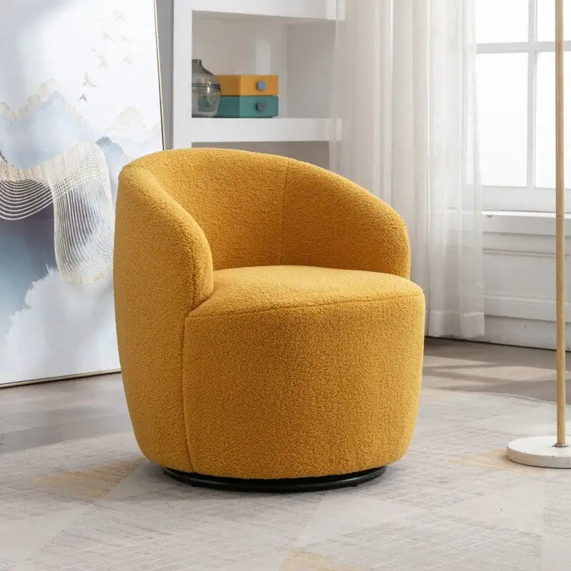 Fauteuil d'appoint tonneau pivotant en tissu Teddy avec anneau métallique thermolaqué