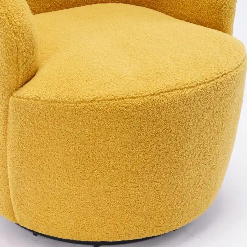 Fauteuil d'appoint tonneau pivotant en tissu Teddy avec anneau métallique thermolaqué