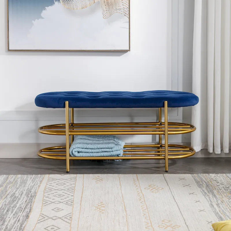 Banc de salon SEYNAR 40 en velours avec double range-chaussures