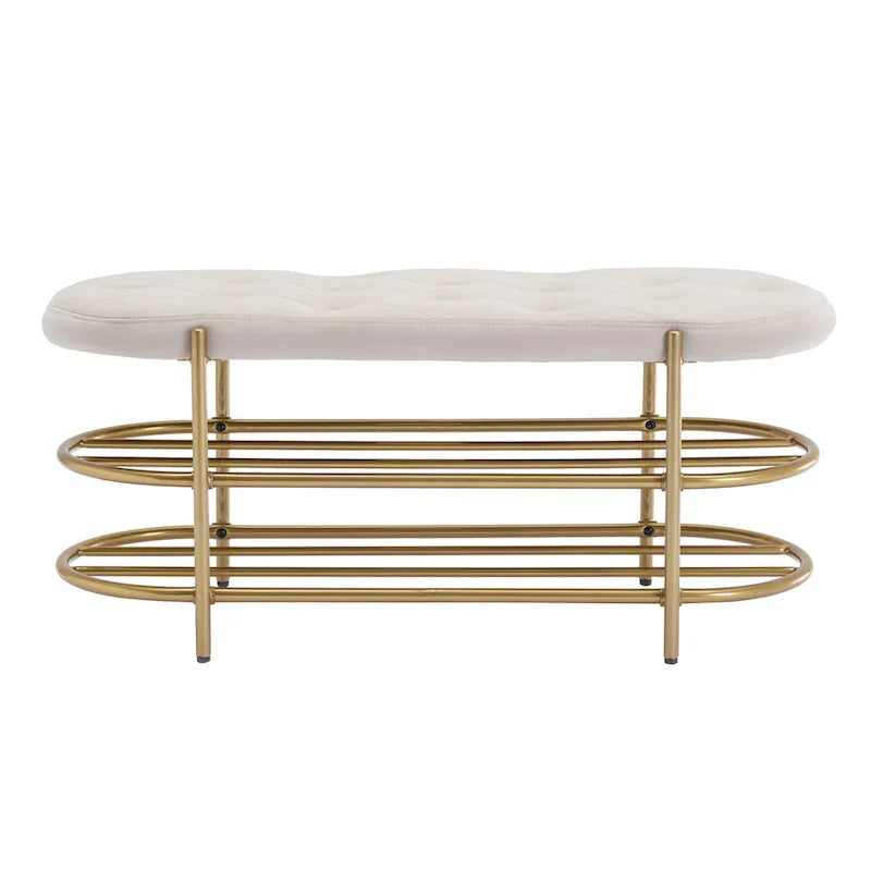 Banc de salon SEYNAR 40 en velours avec double range-chaussures