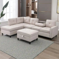 Mixoy Canapé sectionnel en forme de L avec 2 porte-gobelets, ottoman de rangement