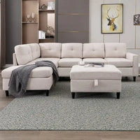 Mixoy Canapé sectionnel en forme de L avec 2 porte-gobelets, ottoman de rangement