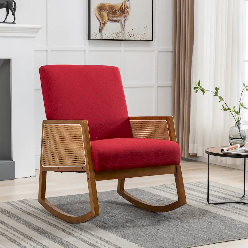 Chaise berçante moderne SEYNAR en cuir PU avec accoudoirs en rotin