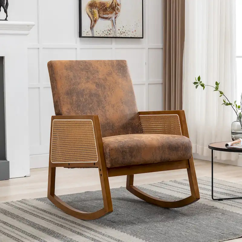 Chaise berçante moderne SEYNAR en cuir PU avec accoudoirs en rotin