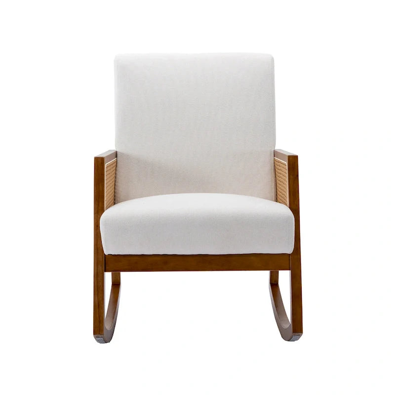 Chaise berçante moderne SEYNAR en cuir PU avec accoudoirs en rotin