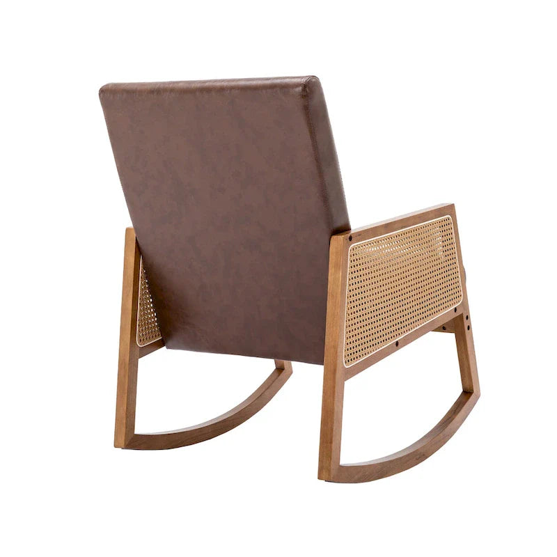Chaise berçante moderne SEYNAR en cuir PU avec accoudoirs en rotin