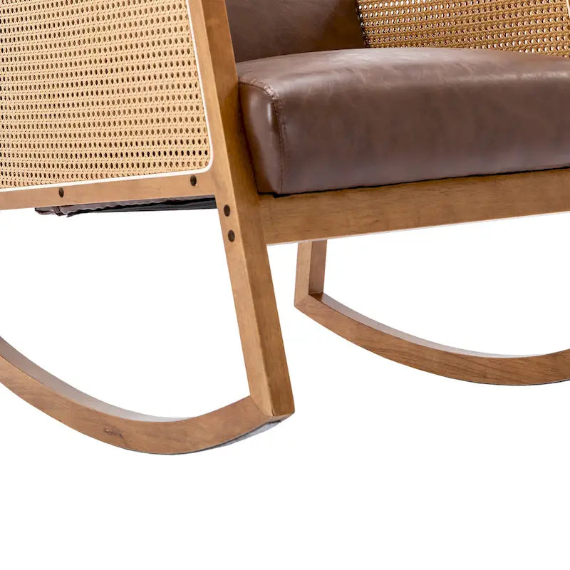 Chaise berçante moderne SEYNAR en cuir PU avec accoudoirs en rotin