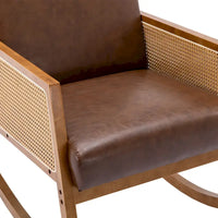 Fauteuil à bascule moderne SEYNAR en cuir PU avec accoudoirs en rotin