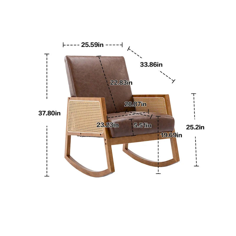Chaise berçante moderne SEYNAR en cuir PU avec accoudoirs en rotin