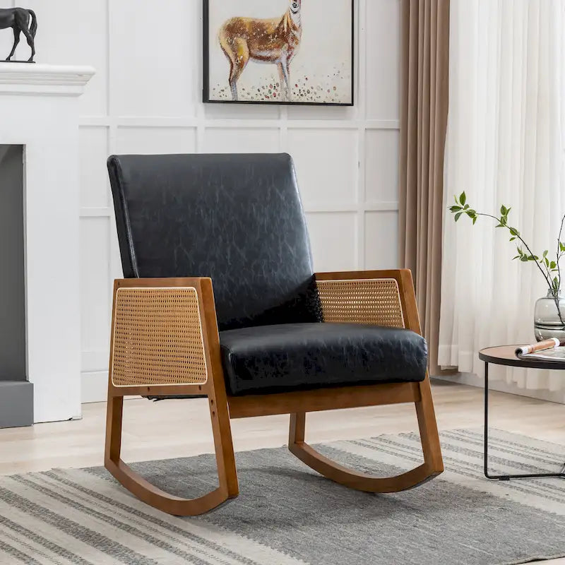 Chaise berçante moderne SEYNAR en cuir PU avec accoudoirs en rotin