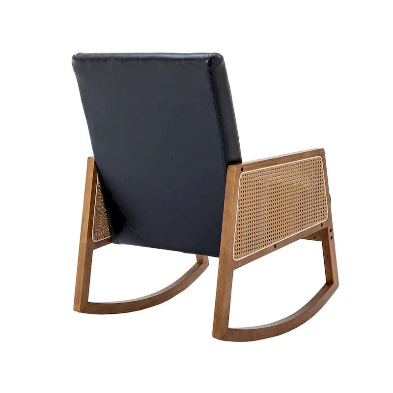 Chaise berçante moderne SEYNAR en cuir PU avec accoudoirs en rotin