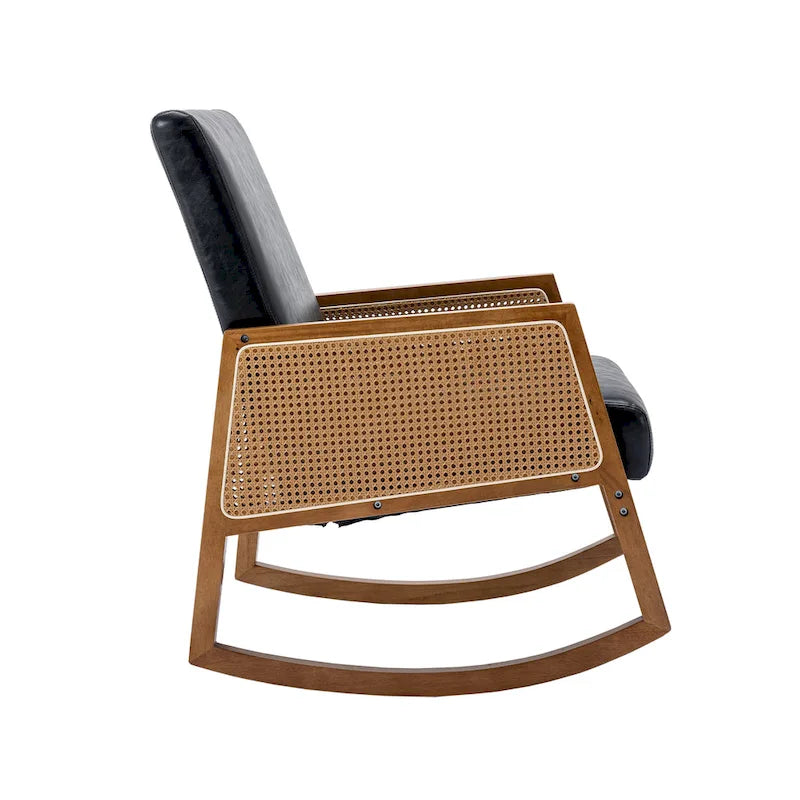 Chaise berçante moderne SEYNAR en cuir PU avec accoudoirs en rotin