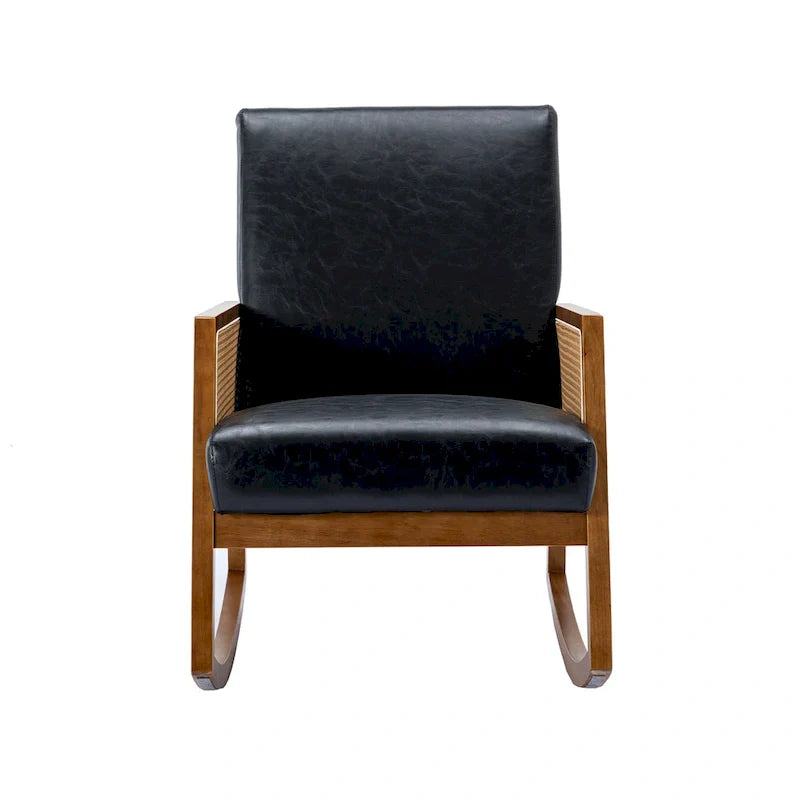 Chaise berçante moderne SEYNAR en cuir PU avec accoudoirs en rotin