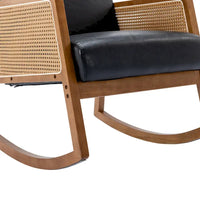 Fauteuil à bascule moderne SEYNAR en cuir PU avec accoudoirs en rotin
