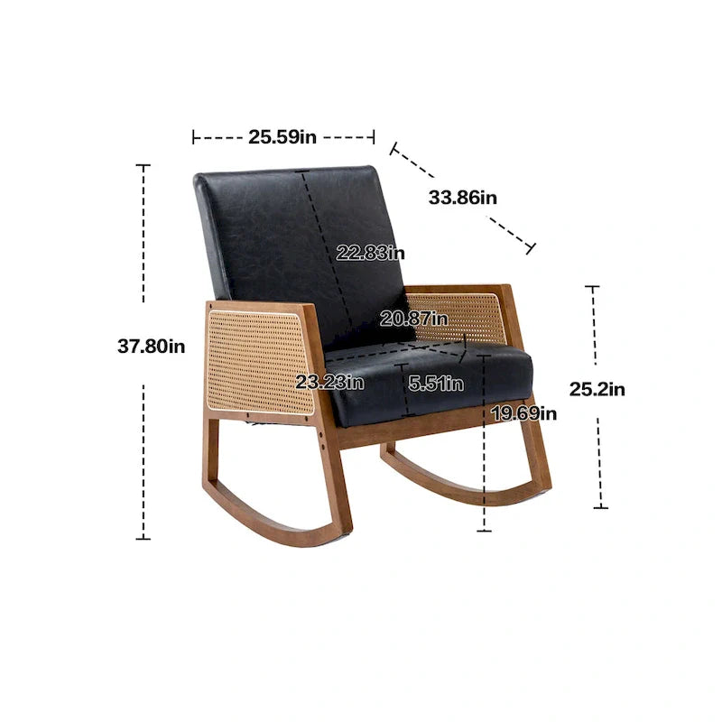 Chaise berçante moderne SEYNAR en cuir PU avec accoudoirs en rotin