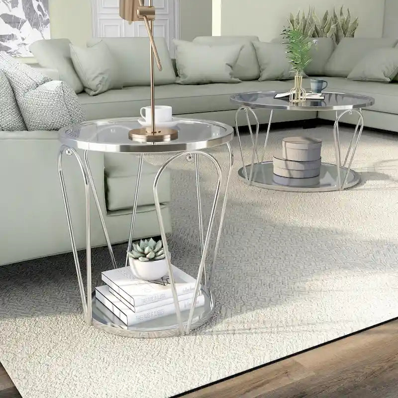 Ensemble de 2 tables basses Gable Glam à plateau en verre avec étagère par Furniture of America