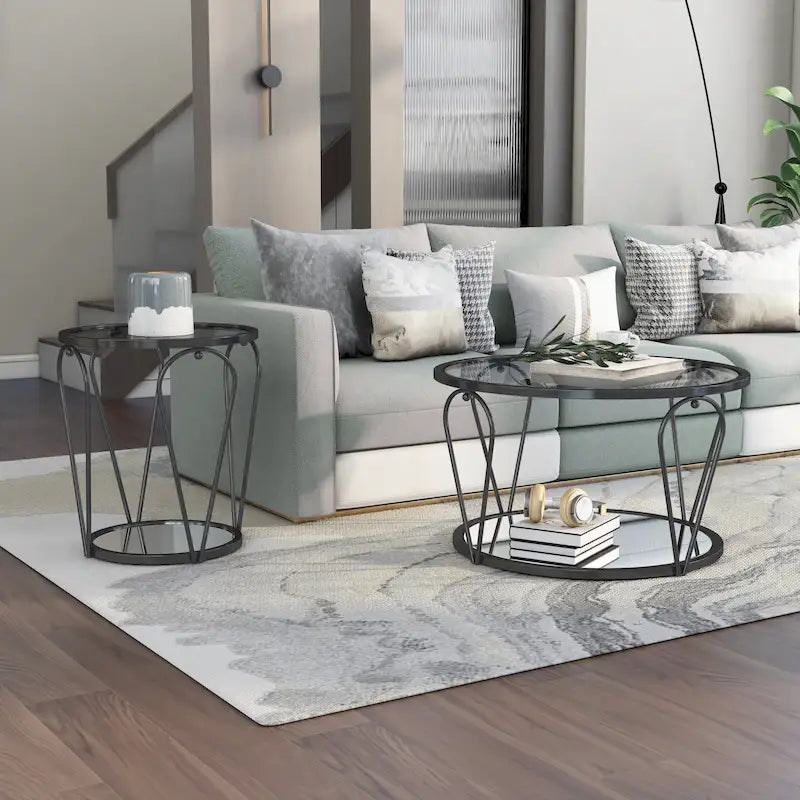 Ensemble de 2 tables basses Gable Glam à plateau en verre avec étagère par Furniture of America