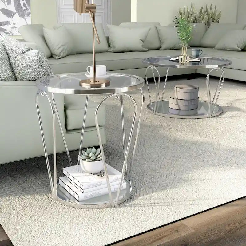 Ensemble de 2 tables basses Gable Glam à plateau en verre avec étagère par Furniture of America