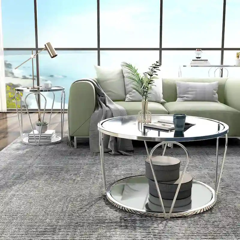 Ensemble de 2 tables basses Gable Glam à plateau en verre avec étagère par Furniture of America