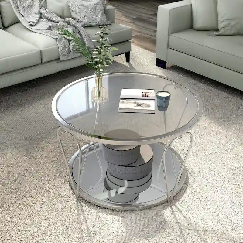 Ensemble de 2 tables basses Gable Glam à plateau en verre avec étagère par Furniture of America