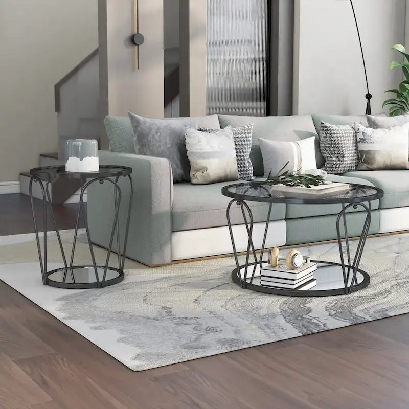 Ensemble de 2 tables basses Gable Glam à plateau en verre avec étagère par Furniture of America