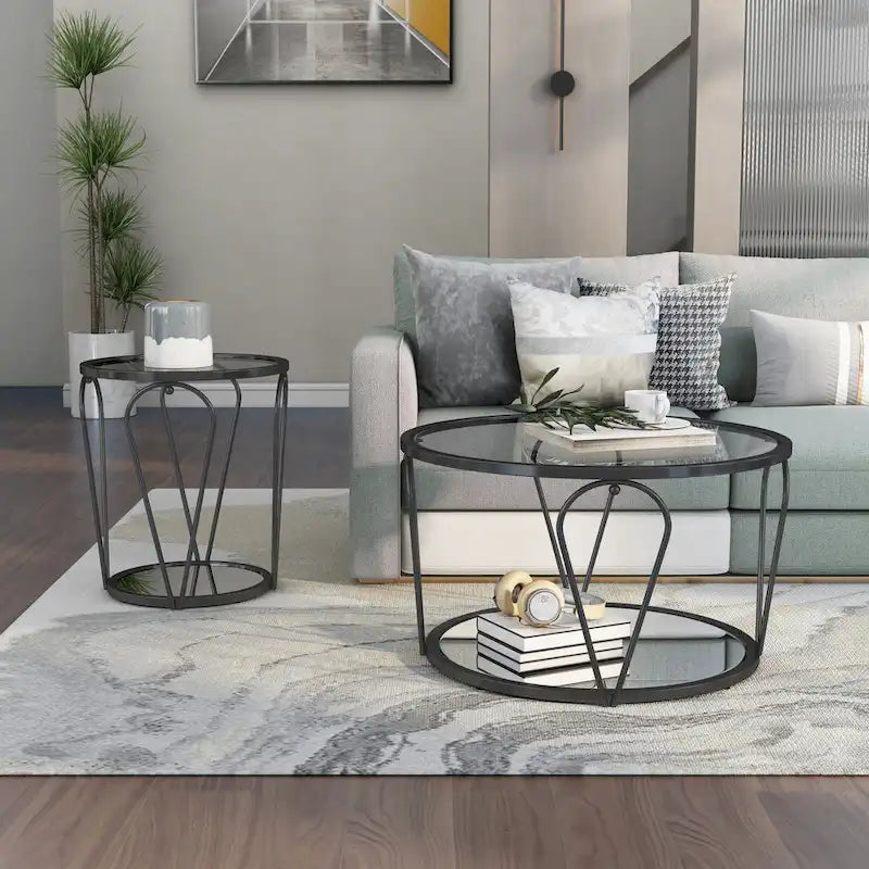 Ensemble de 2 tables basses Gable Glam à plateau en verre avec étagère par Furniture of America