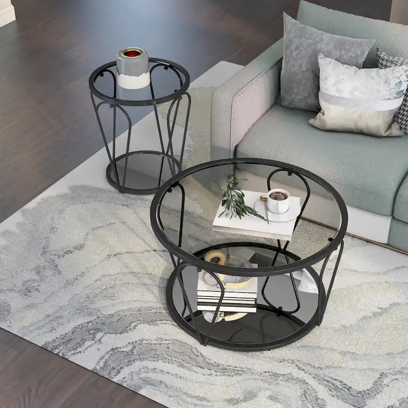 Ensemble de 2 tables basses Gable Glam à plateau en verre avec étagère par Furniture of America