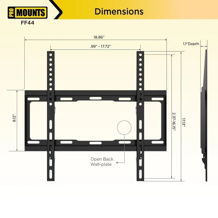 Support mural TV plat / fixe ProMounts pour TV 32-65 - 17.13 x 1.1 x 18.86 pouces