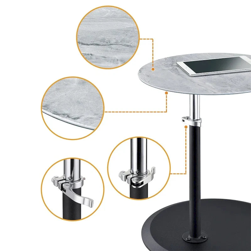 Table d'appoint avec plateau en marbre réglable en hauteur