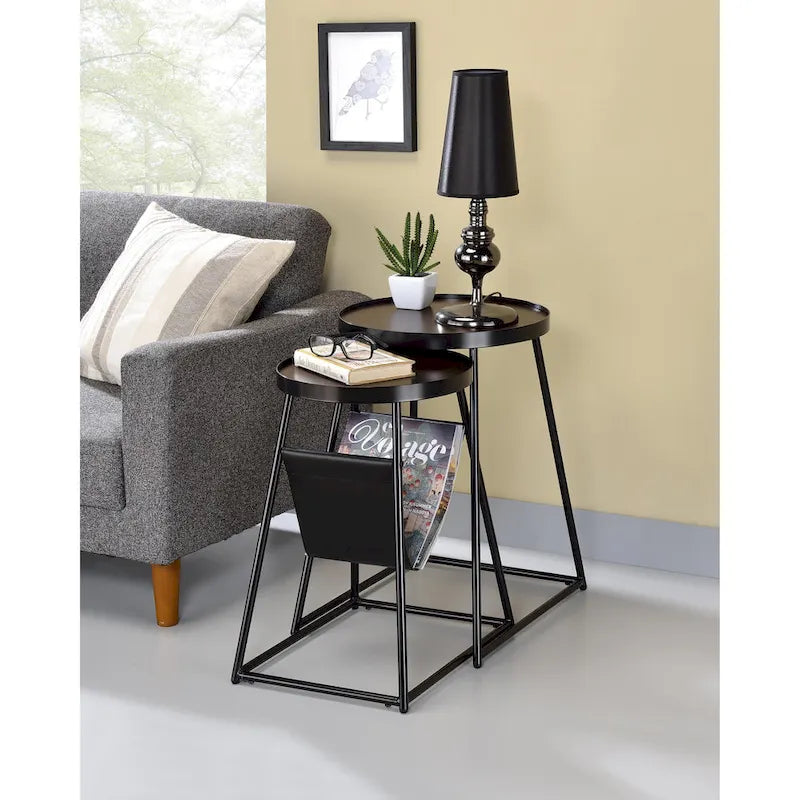 Ensemble de 2 tables gigognes Leestra en acier noir mat moderne 20 pouces par Furniture of America