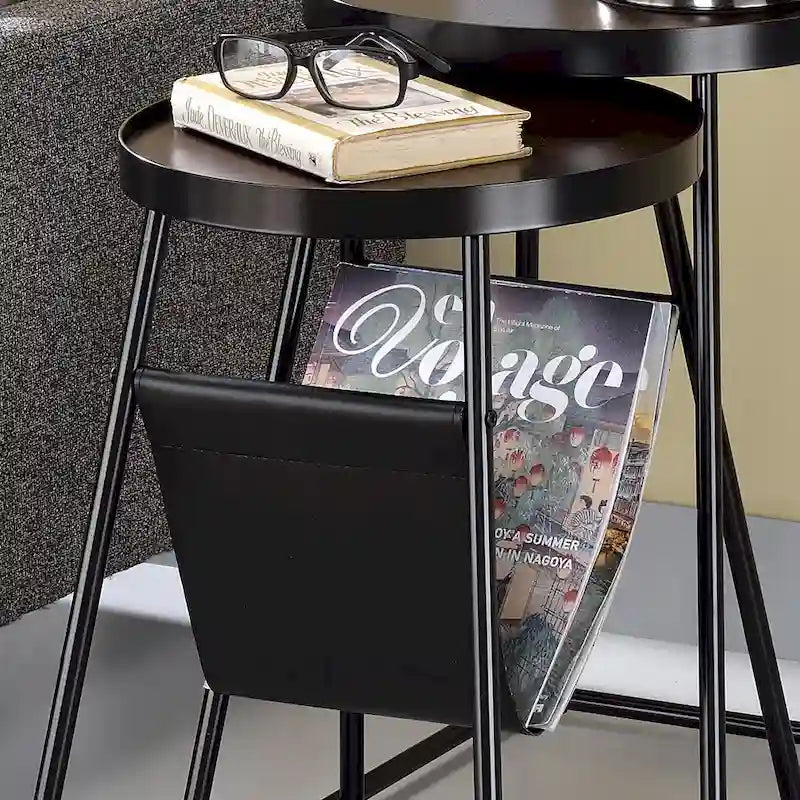 Ensemble de 2 tables gigognes Leestra en acier noir mat moderne 20 pouces par Furniture of America