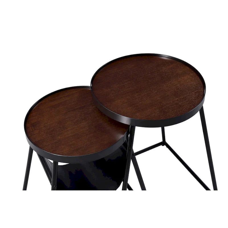 Ensemble de 2 tables gigognes Leestra en acier noir mat moderne 20 pouces par Furniture of America