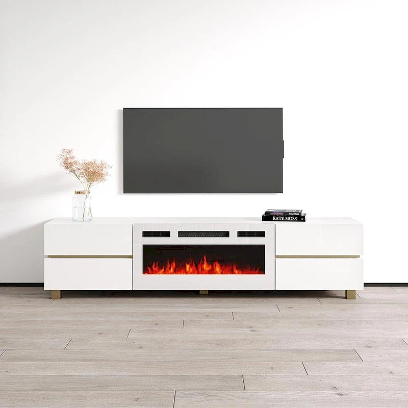 Meuble TV avec cheminée électrique Bono 01 WH-EF