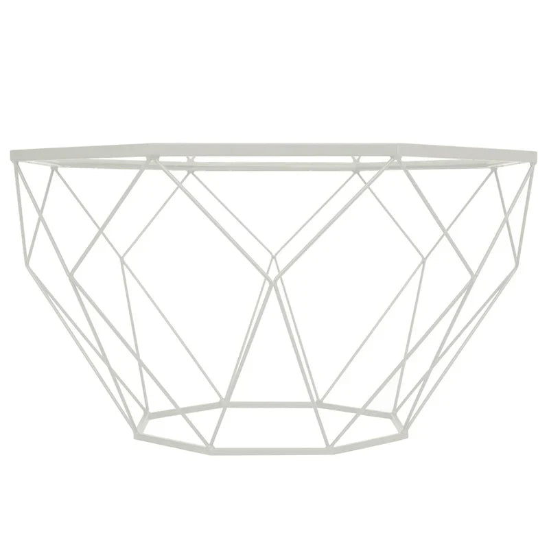 Table basse octogonale moderne Malibu 29 avec plateau en verre trempé et base géométrique en métal robuste pour salon et bureau