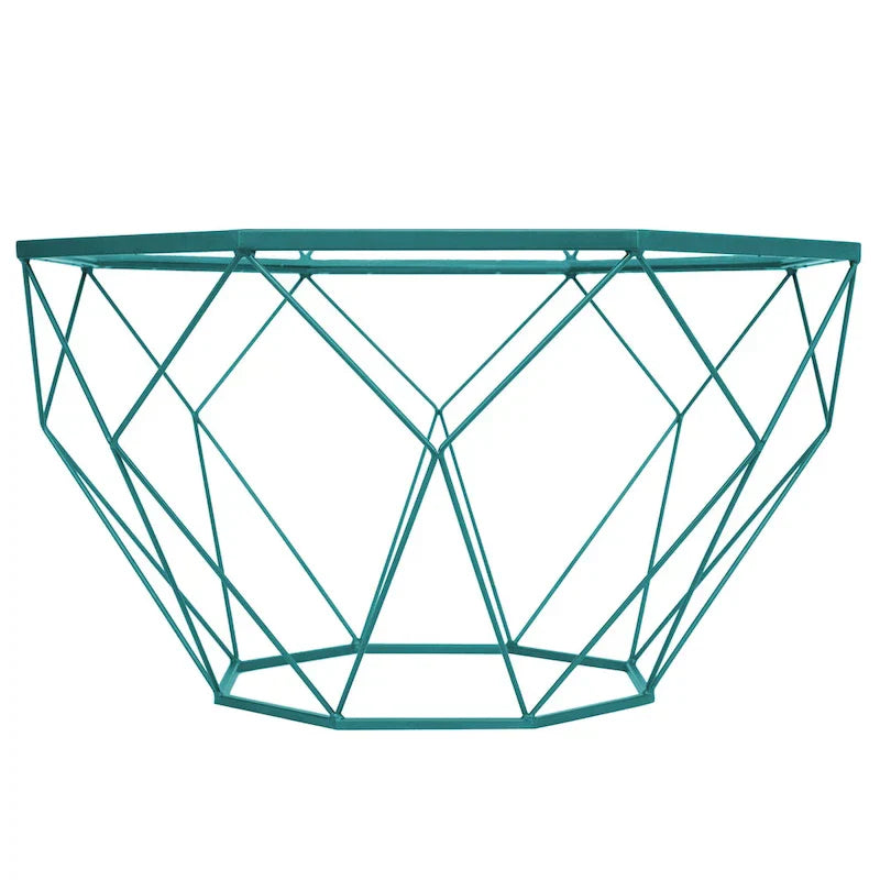 Table basse octogonale moderne Malibu 29 avec plateau en verre trempé et base géométrique en métal robuste pour salon et bureau
