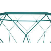 Table basse octogonale moderne Malibu 29 avec plateau en verre trempé et base géométrique en métal robuste pour salon et bureau