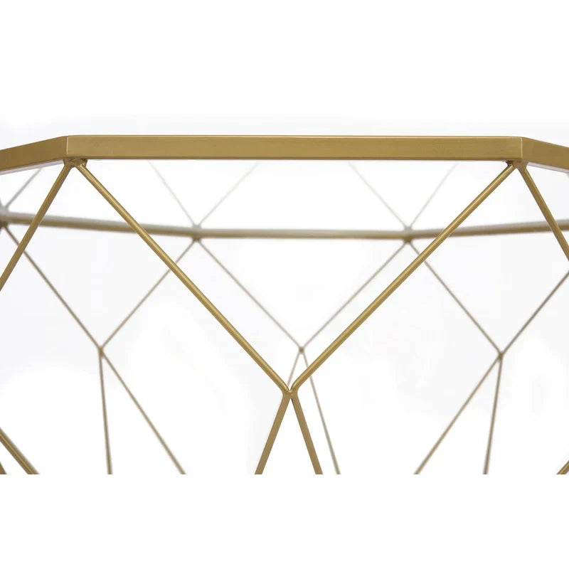 Table basse octogonale moderne Malibu 29 avec plateau en verre trempé et base géométrique en métal robuste pour salon et bureau