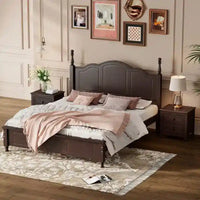 Ensemble de lit plateforme en bois au design rétro Queen/Full avec 2 tables de chevet, 3 pièces