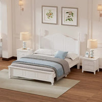Ensemble de lit plateforme en bois au design rétro Queen/Full avec 2 tables de chevet, 3 pièces