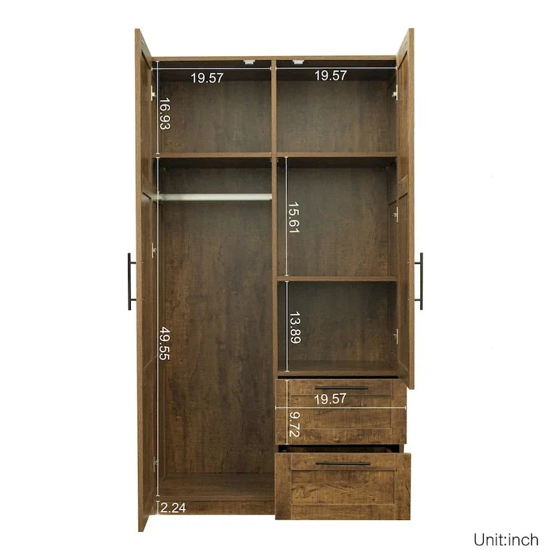 Armoire haute 70.87 pouces avec 2 portes, 2 tiroirs et 5 espaces de rangement