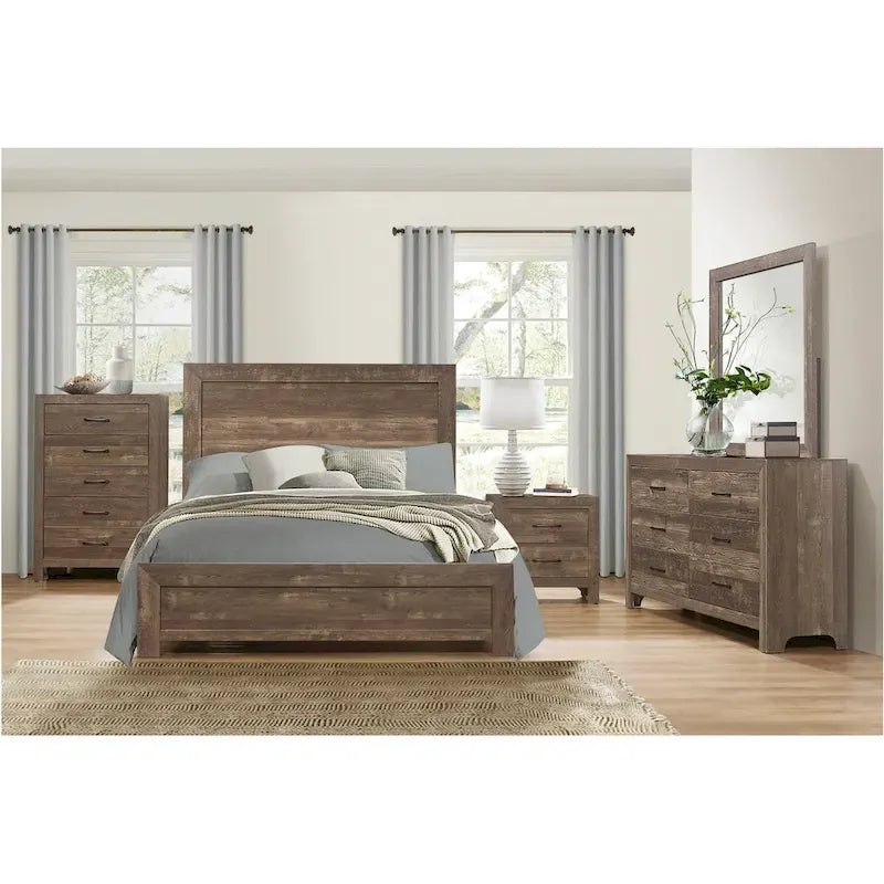 Ensemble de chambre moderne à panneaux Tabina brun rustique, 3 pièces