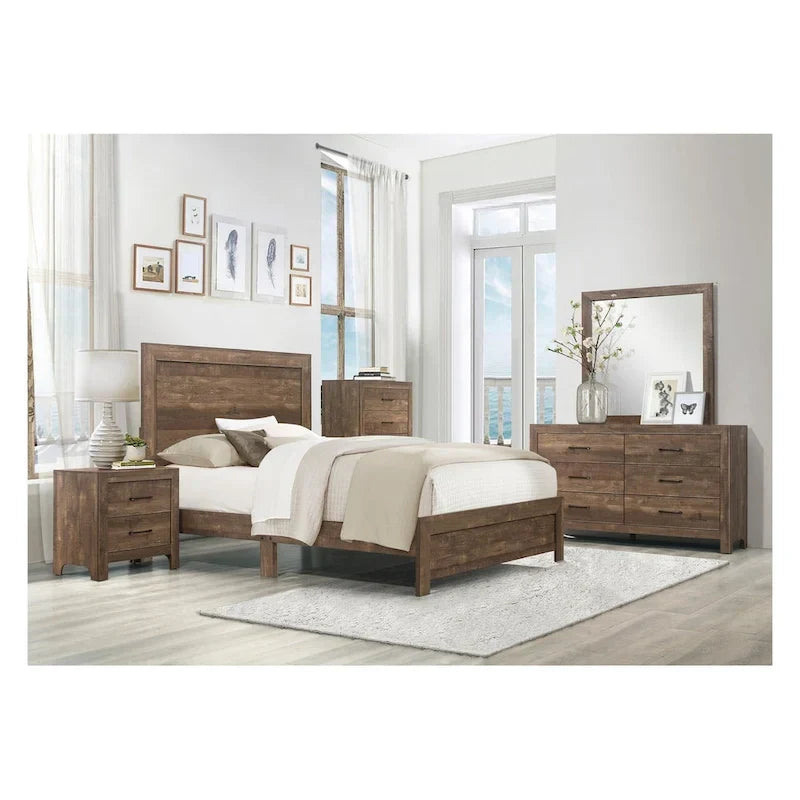 Ensemble de chambre moderne à panneaux Tabina brun rustique, 3 pièces