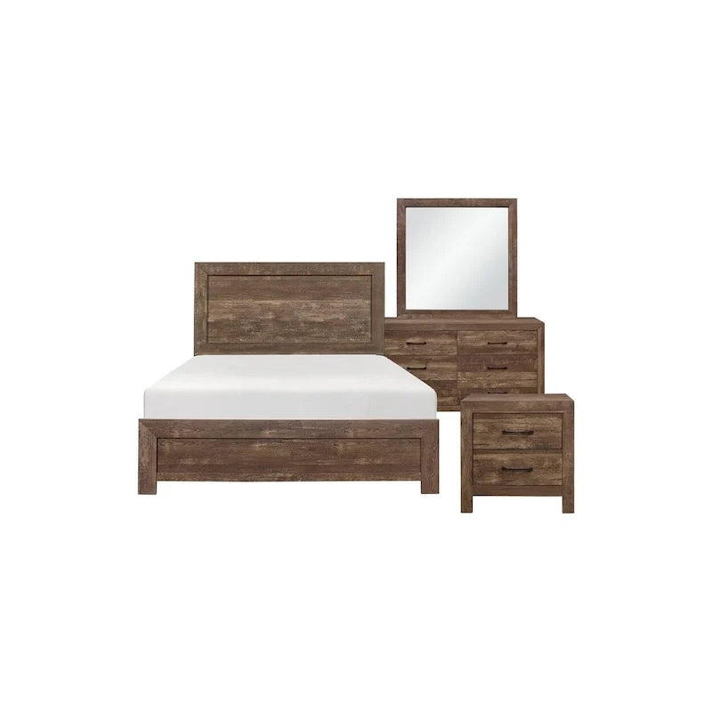 Ensemble de chambre moderne à panneaux Tabina brun rustique, 3 pièces