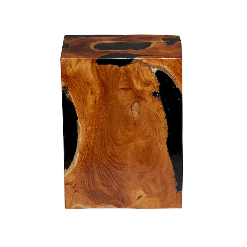 Table d'appoint en teck avec incrustation de résine noire - Marron - Roche River Decor - 11Wx12Lx15H