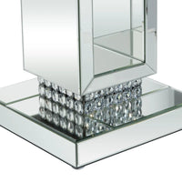 Table piédestal en verre miroir - Argent - Décor Roche River - 12Lx12Px28H