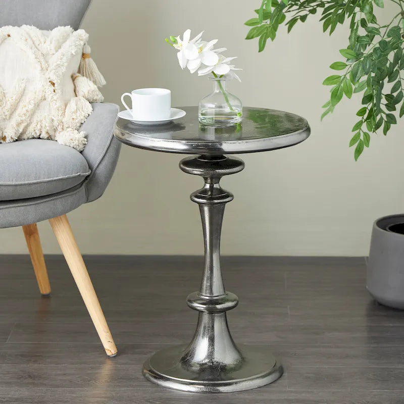 Table d'appoint en métal tourné en aluminium - Noir - Roche River Decor - 18L x 18L x 23H