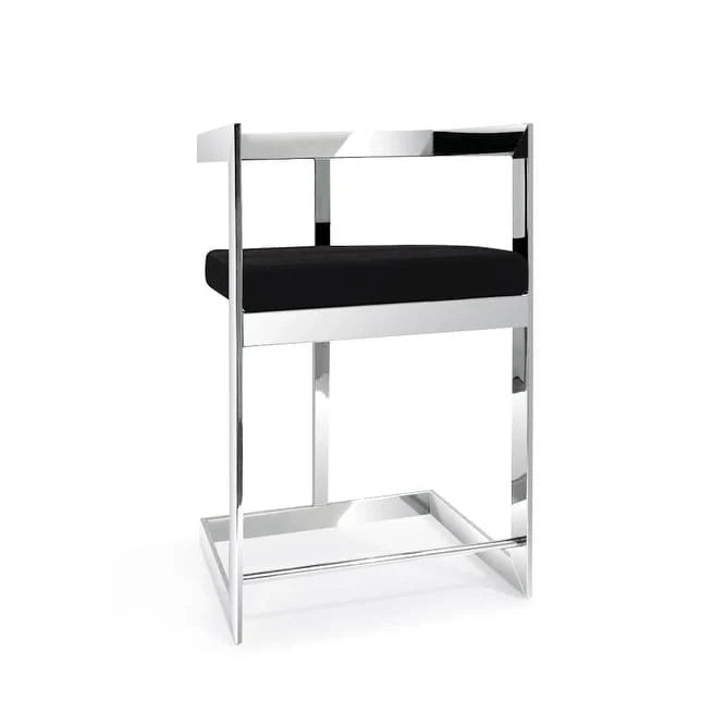 Tabouret de bar en velours noir structure argent poli
