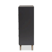 Commode Kelson moderne à 5 tiroirs en bois fini gris foncé et doré