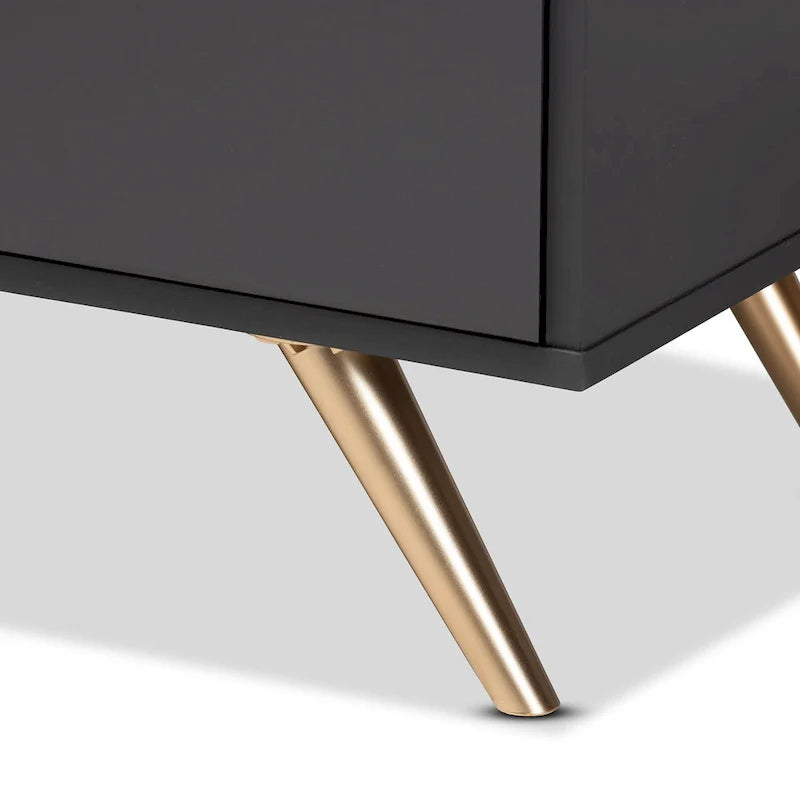 Commode Kelson moderne à 5 tiroirs en bois fini gris foncé et doré