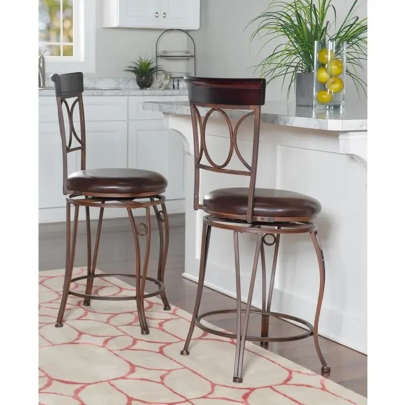Tabouret de comptoir Linon noir à dossier en spirale en similicuir